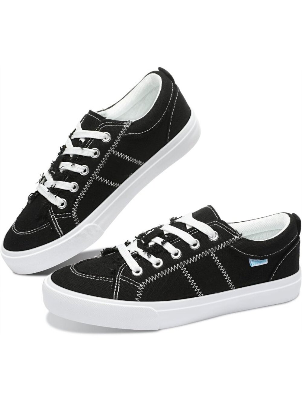 🆕Women's All Black Sneakers Cute Lace up Canvas Shoes Low Top Washed Casual